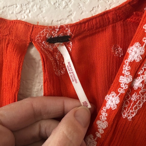 Free People Diamond Embroidered Red Boho V Neck Top - Size XS - Picture 3 of 7